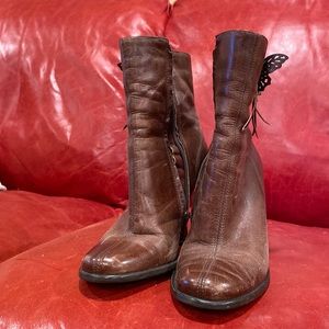 Brown leather kitten heel ankle boots